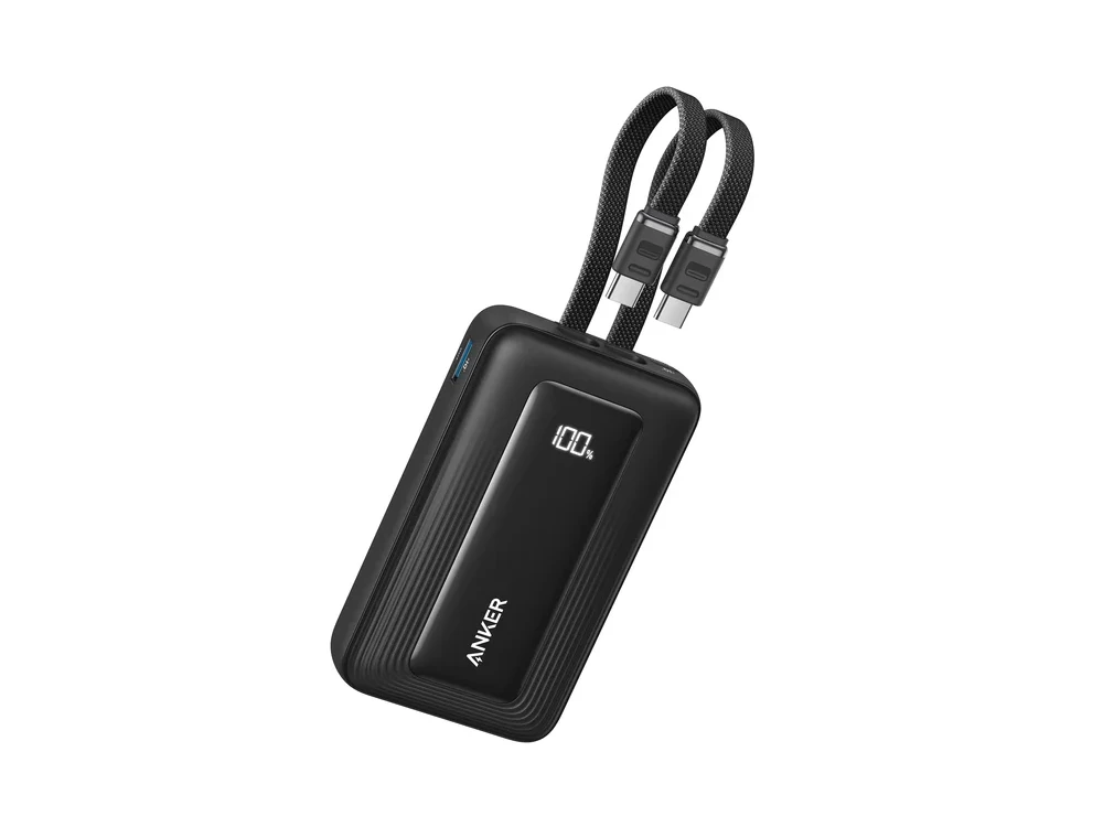 Anker Zolo Power Bank 10,000mAh, 35W, with USB-A, USB-C Ports & 2 Built-in USB-C Cables, Black