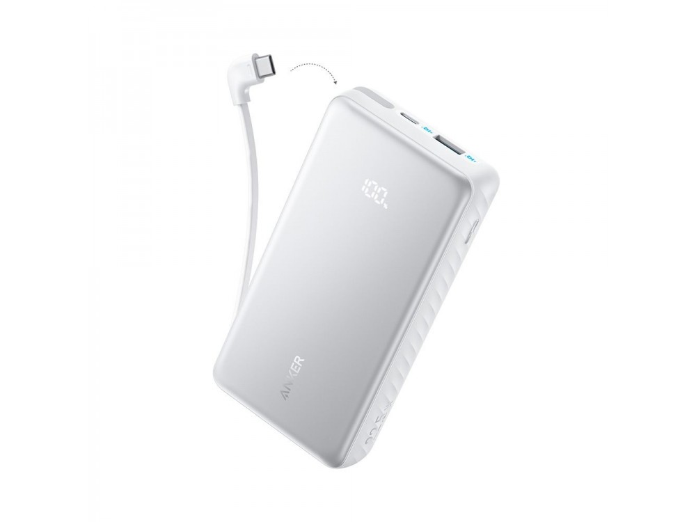 Anker Zolo Power Bank 20,000mAh, 22.5W, with USB-A, USB-C Ports & Built-in USB-C Cable, White