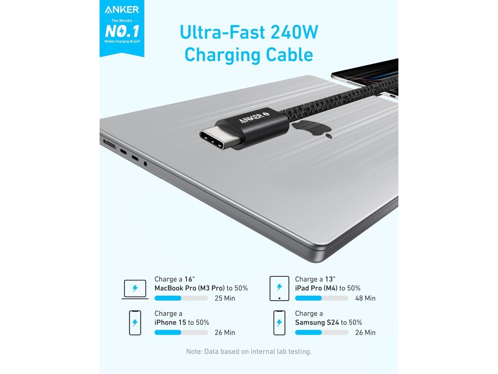 Anker Zolo USB-C to USB-C Cable 1.8m with Nylon Braid 240W USB-IF Certified Super Fast Charging, Black