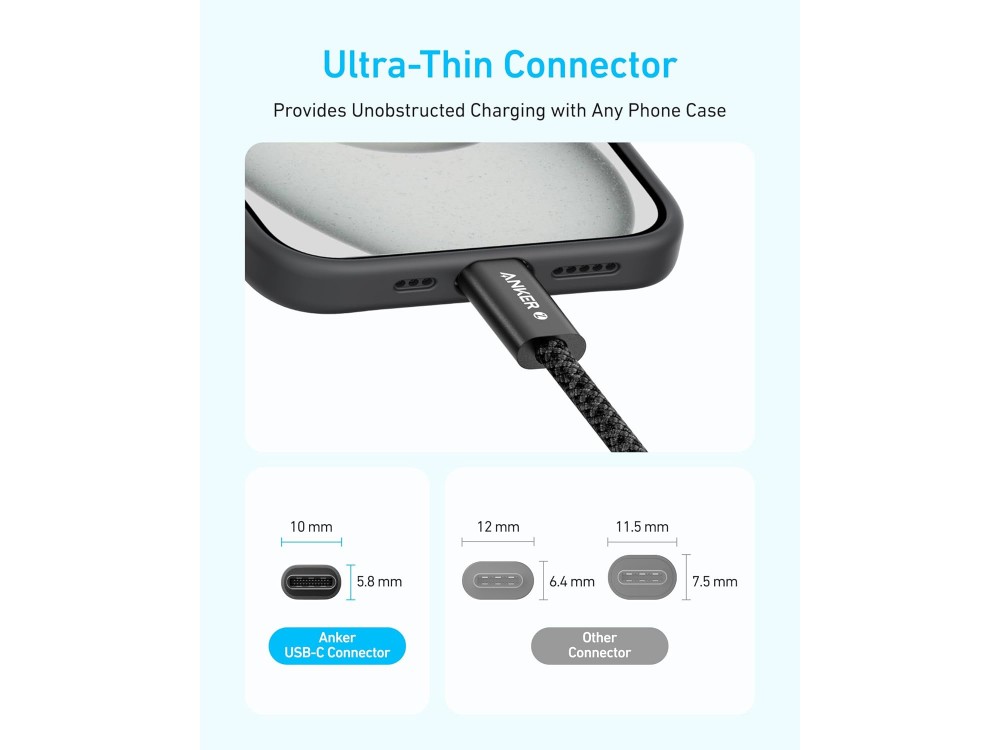 Anker Zolo USB-C to USB-C Cable 1.8m with Nylon Braid 240W USB-IF Certified Super Fast Charging, Black