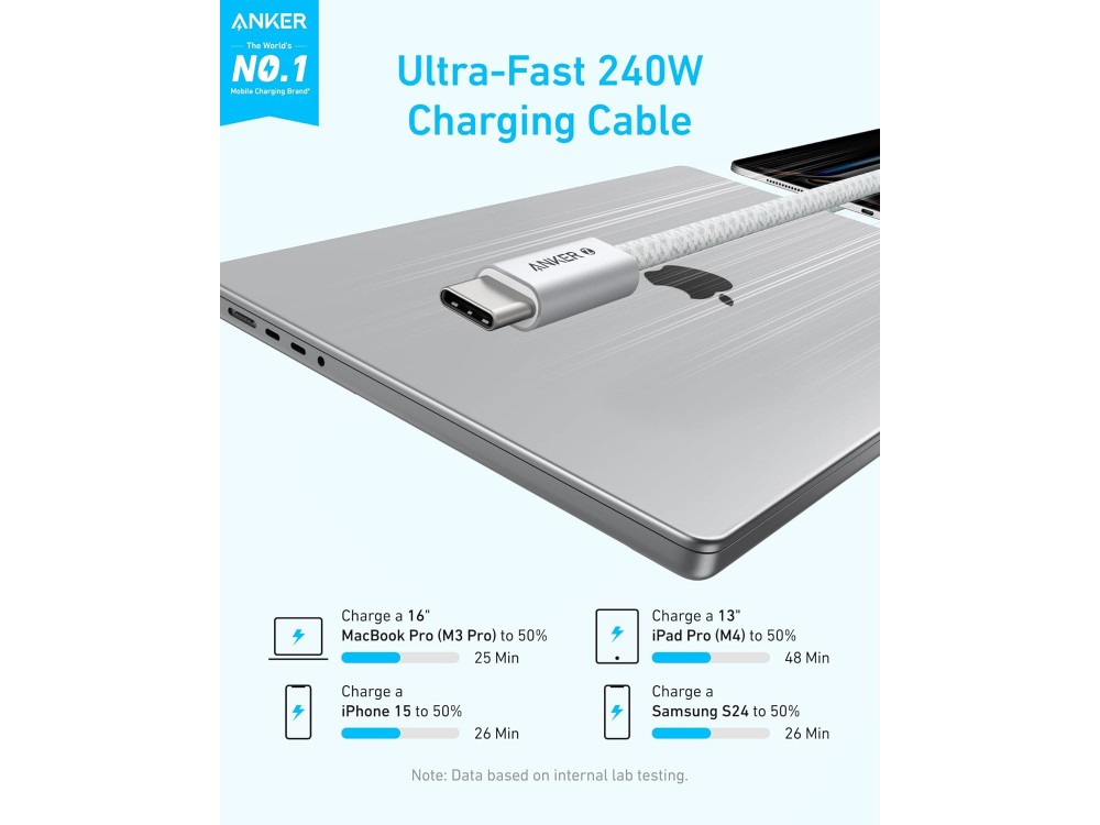 Anker Zolo USB-C σε USB-C Καλώδιο 1μ. με Νάυλον ύφανση 240W USB-IF Certified Super Fast Charging, White