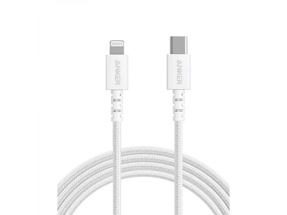 Anker PowerLine Select+ 1.8m. USB-C to Lightning cable for Apple iPhone / iPad / iPod MFi, with naylon brading, White
