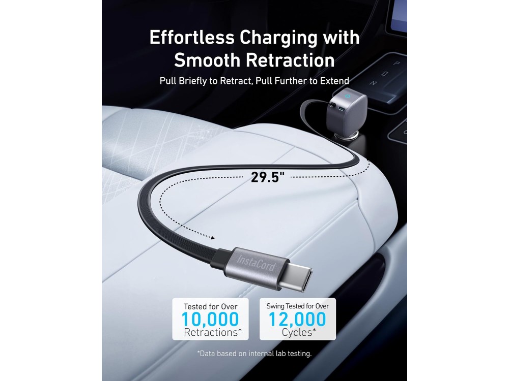 Anker Φορτιστής Αυτοκινήτου 75W με Ενσωματωμένο Καλώδιο USB-C έως 75cm & Θύρα USB-C, Grey