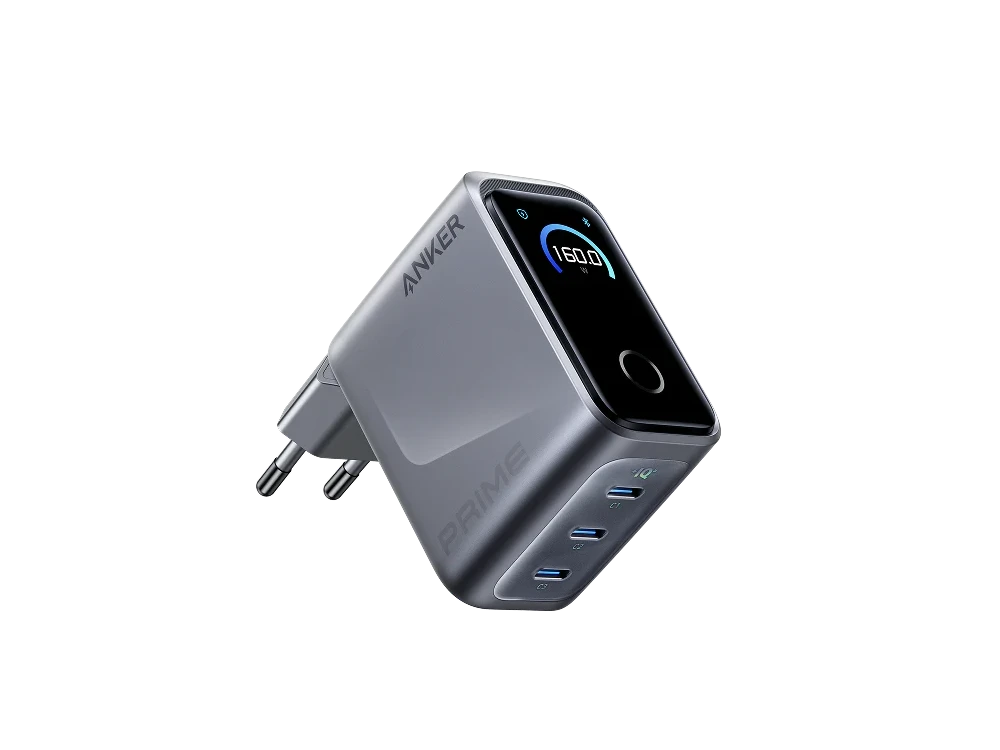 Anker Φορτιστής πρίζας 3-θυρών 160W Type-C με Smart Display, Dark Grey