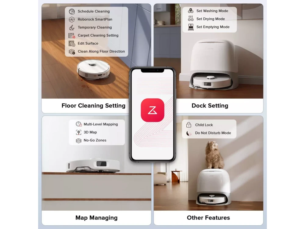 Roborock Q Revo Curv 5A1 Smart Robot Vacuum / Mopping Cleaner, 17,000Pa, & Auto Mop Lifting, White