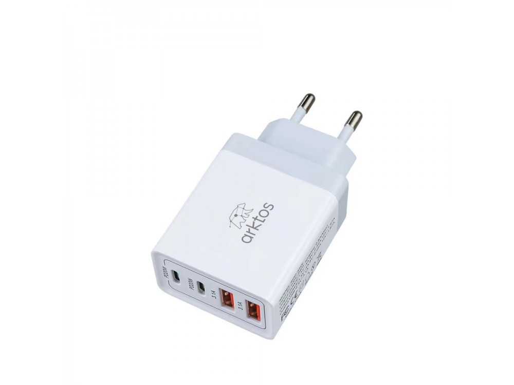 Arktos HyperCharge Quattro 55W, 4-Port 55W Wall Charger with Power Delivery / QC3.0 & PPS, WhiteArktos HyperCharge Quattro 55W, 4-Port Wall Charger 55W with Power Delivery / QC3.0 & PPS, White