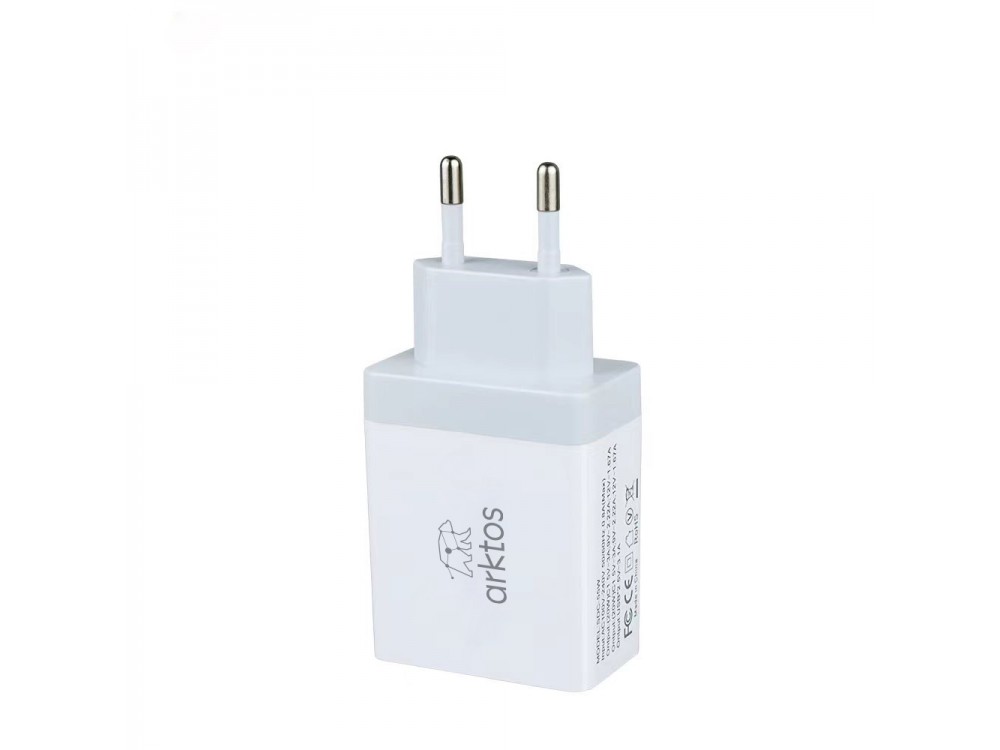 Arktos HyperCharge Quattro 55W, 4-Port 55W Wall Charger with Power Delivery / QC3.0 & PPS, WhiteArktos HyperCharge Quattro 55W, 4-Port Wall Charger 55W with Power Delivery / QC3.0 & PPS, White