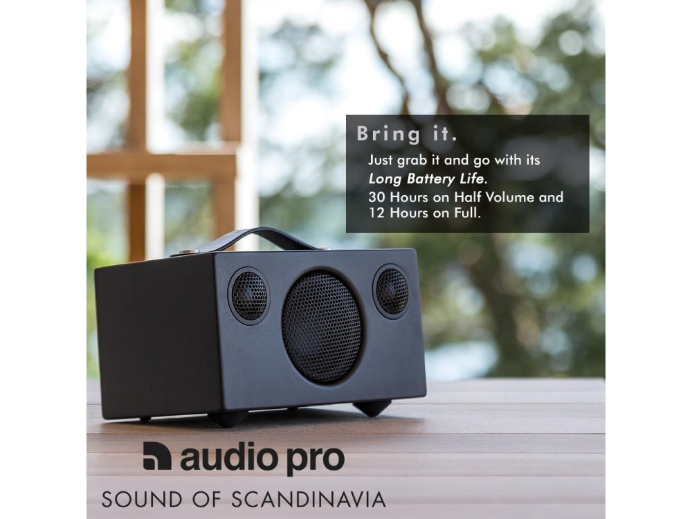 Audio Pro T3+, Αυτοενισχυόμενο Ηχείο Bluetooth 25W RMS, με AUX, USB & Διάρκεια Μπαταρίας έως 30 Ώρες, Black