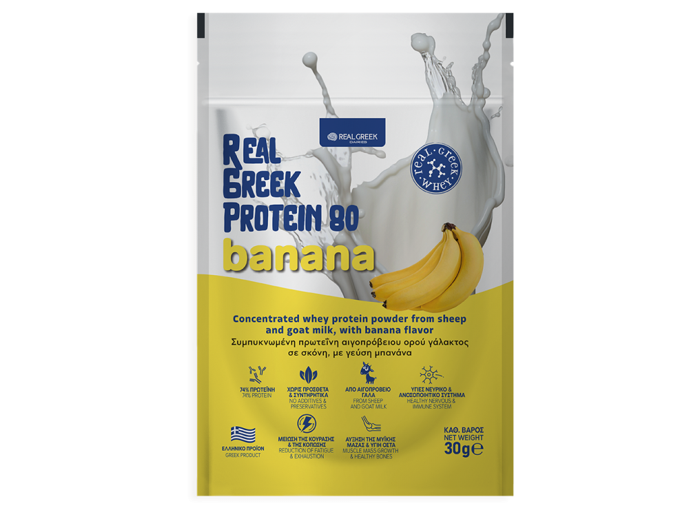 Real Greek Protein, Shot Πρωτεΐνης 75% με Γεύση Μπανάνα 30g