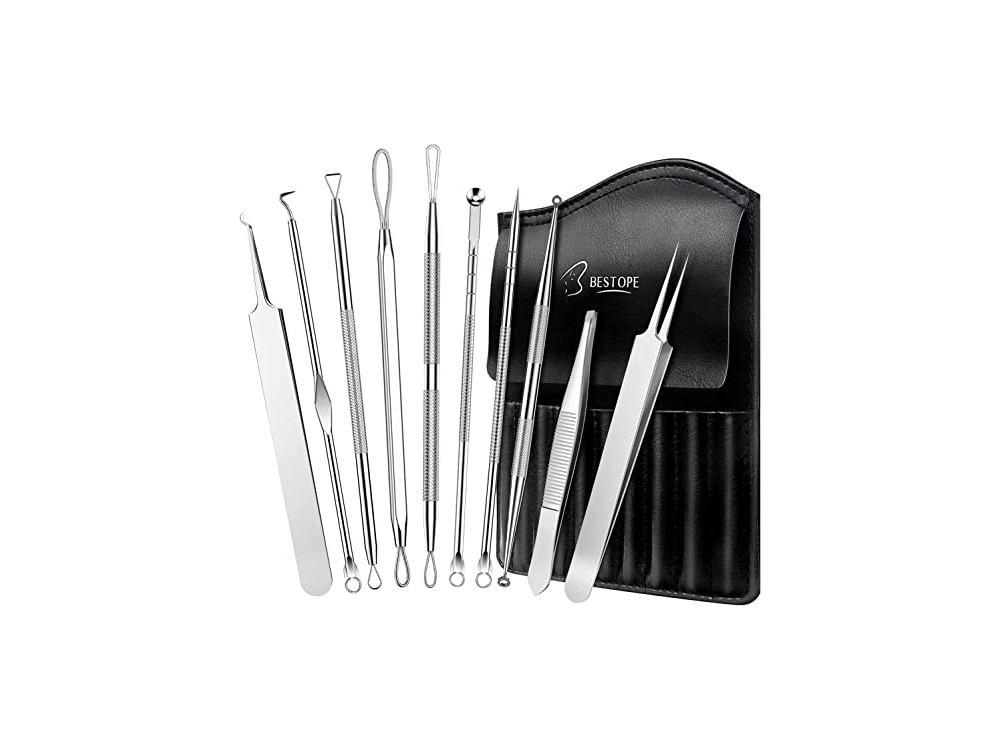 BESTOPE Set of 10 Face Tools, Blackhead removal, with Carrying Case