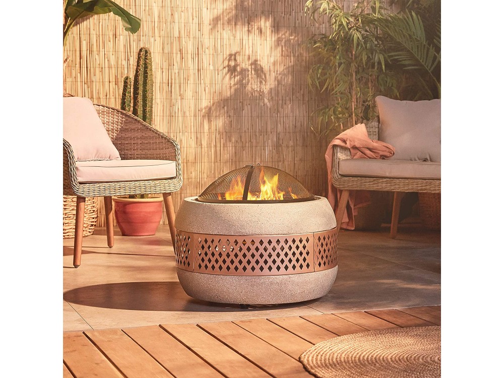BTFY Round MgO Fire Pit, Επιτραπέζιο Τζάκι Εξωτερικού Χώρου, Διαμέτρου 60cm
