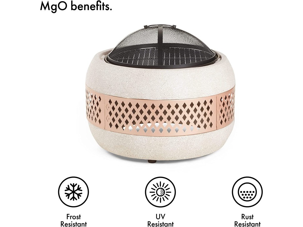 BTFY Round MgO Fire Pit, Επιτραπέζιο Τζάκι Εξωτερικού Χώρου, Διαμέτρου 60cm
