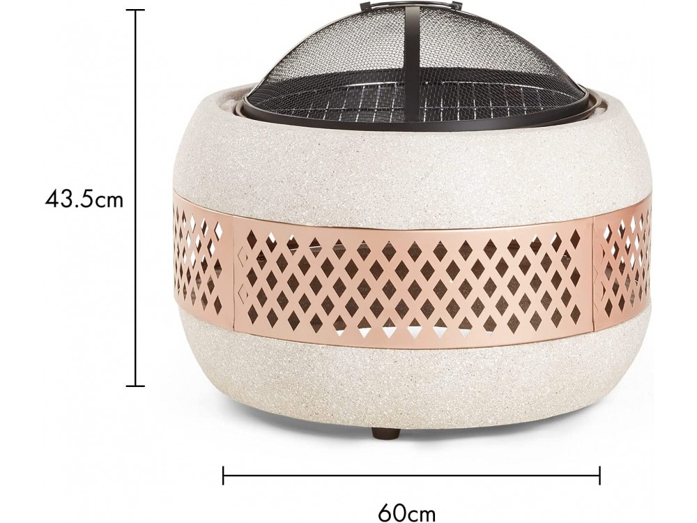 BTFY Round MgO Fire Pit, Επιτραπέζιο Τζάκι Εξωτερικού Χώρου, Διαμέτρου 60cm
