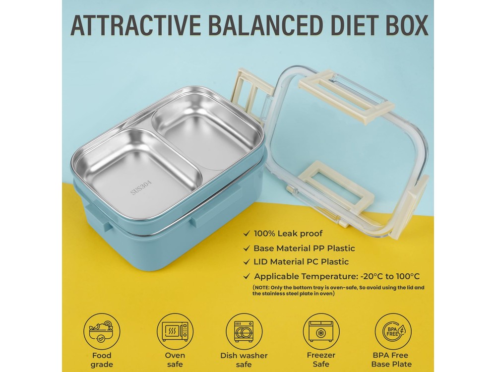AJ O-Bento, Outdoor & Work Lunch Box, Stainless Steel 2-Tier Insulated Compartment, 1200ml, Petrol Blue