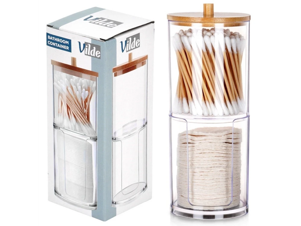 Vilde 2-Tier Cotton Bud & Cotton Case with Bamboo Lid