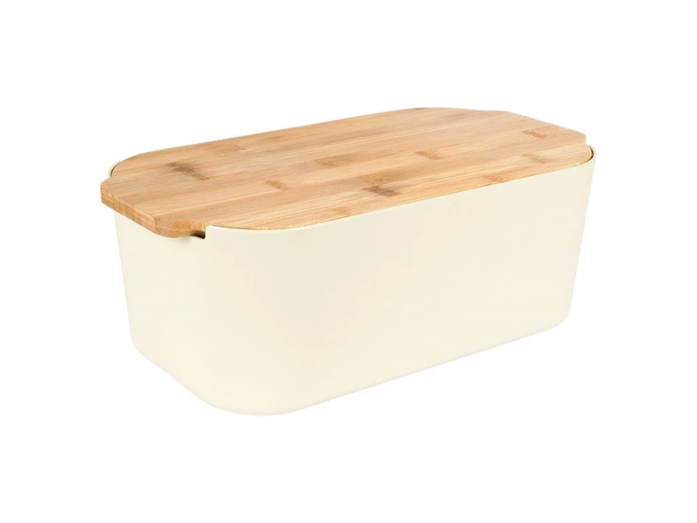 Vilde Premium Bread Bin, Bread Bin with Bamboo Cutting Board 33x18.5x12cm, Cream