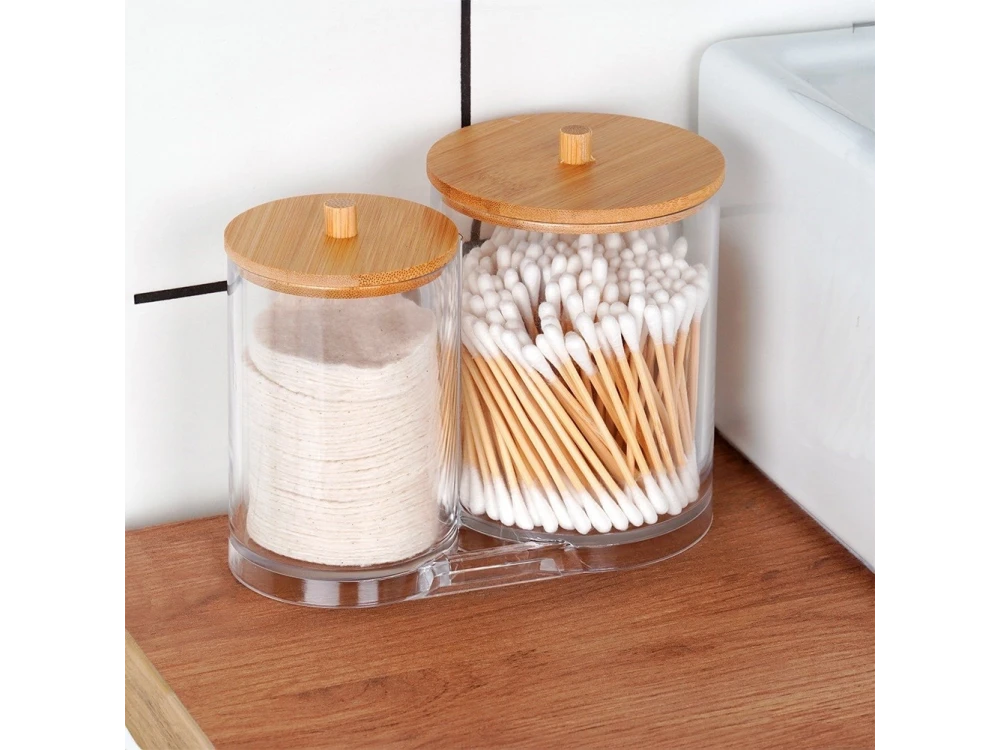 Vilde Double Cotton Swab & Cotton Pad Case with Bamboo Lid