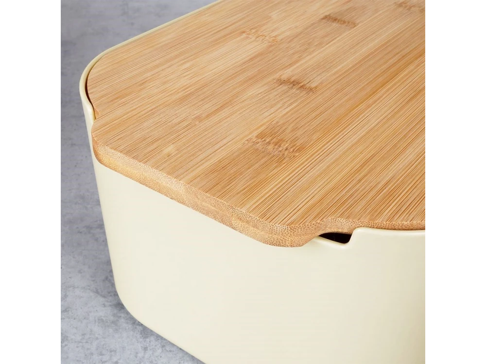 Vilde Premium Bread Bin, Bread Bin with Bamboo Cutting Board 33x18.5x12cm, Cream