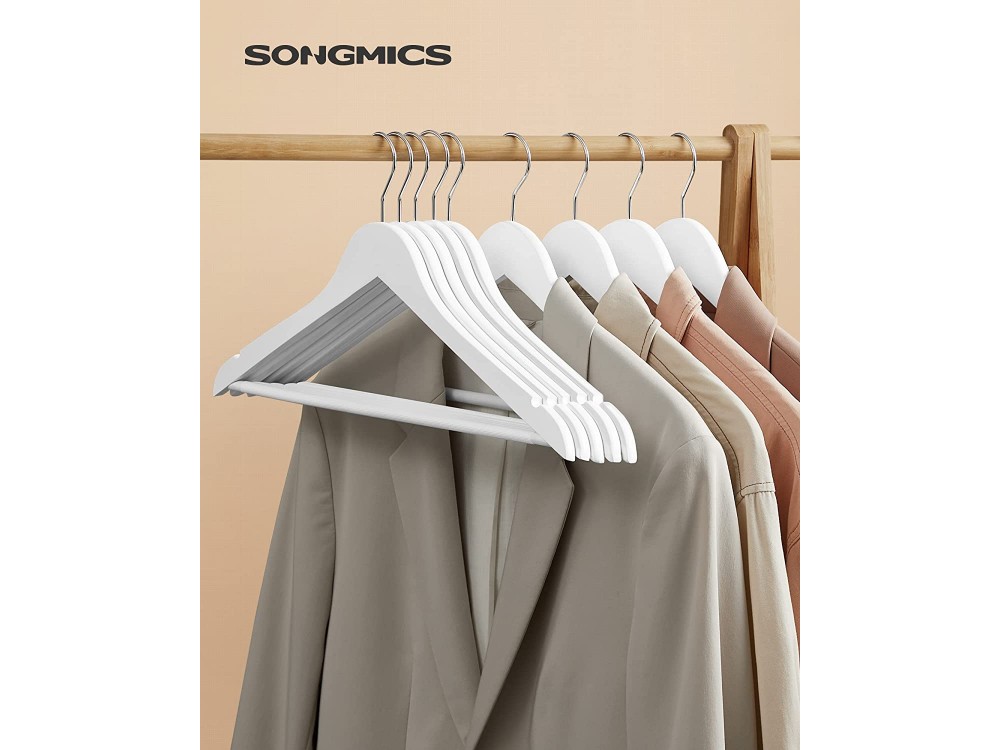 Songmics Wooden Clothes Hangers Set of 10 with Rotating Hook, White