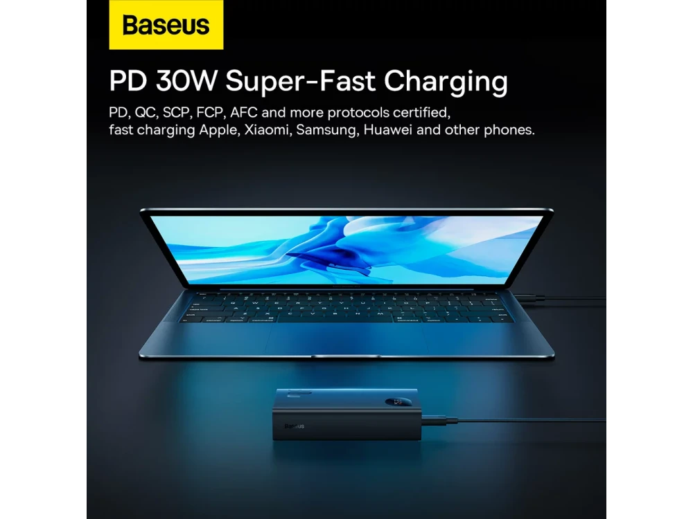 Baseus Adaman2 Power Bank 10000mAh 30W με 2 Θύρες USB-A και 1 Θύρα USB-C Power Delivery / Quick Charge 3.0, Μαύρο