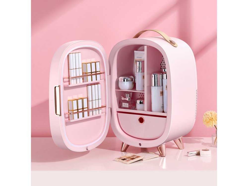 Baseus Beauty Mini Fridge 13L, mini portable cooler with front mirror, Pink