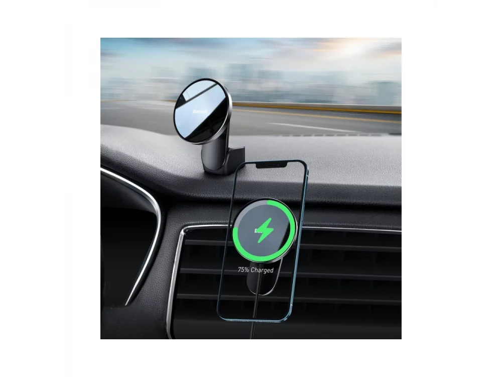 Baseus Big Energy Wireless Car Charger, Ασύρματος Φορτιστής 15W / Βάση Αεραγωγού με Μαγνήτη, Μαύρη