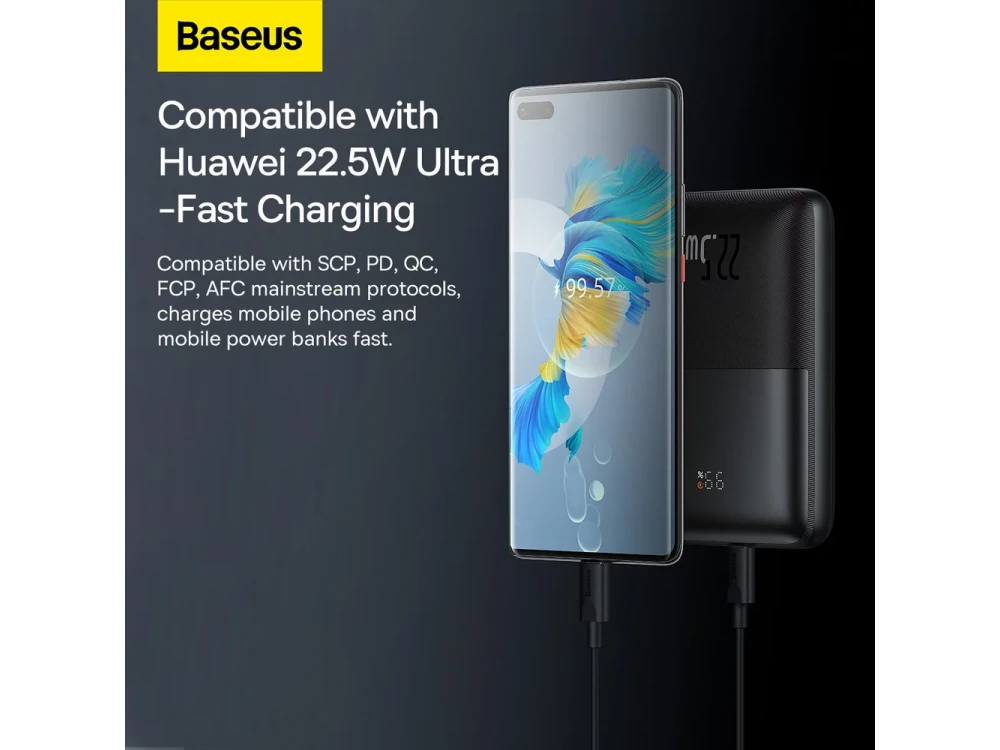 Baseus Bipow Pro Power Bank 20000mAh 22.5W with 2xUSB-A & 1xUSB-C Ports, Black