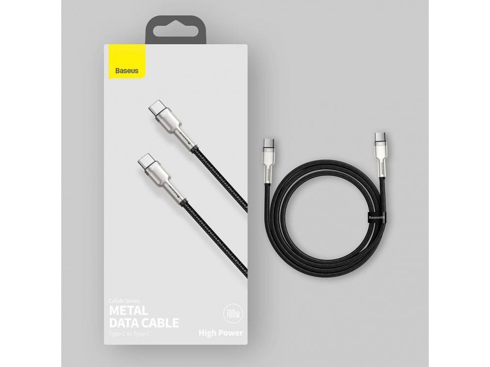 Baseus Cafule Metal Cable USB-C to USB-C 5A / 100W, 2m with Nylon Weave, Black / Grey