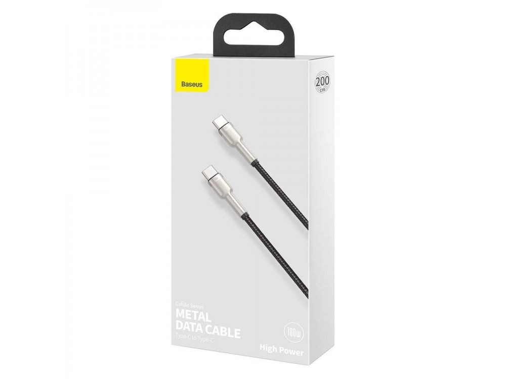 Baseus Cafule Metal Cable USB-C to USB-C 5A / 100W, 2m with Nylon Weave, Black / Grey