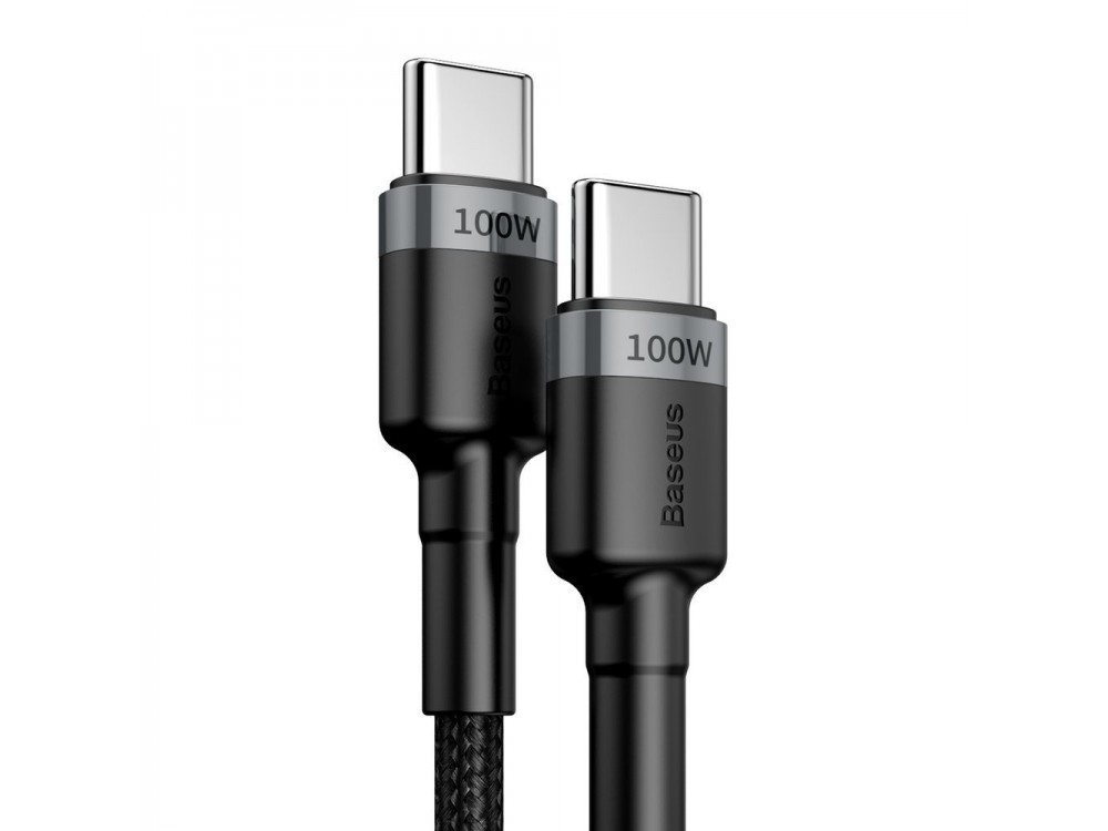 Baseus Cafule USB-C to USB-C Cable 2m. with Nylon Braded and Support PD3.0/QC4.0/FCP & 5A / 100W, Silver / Black