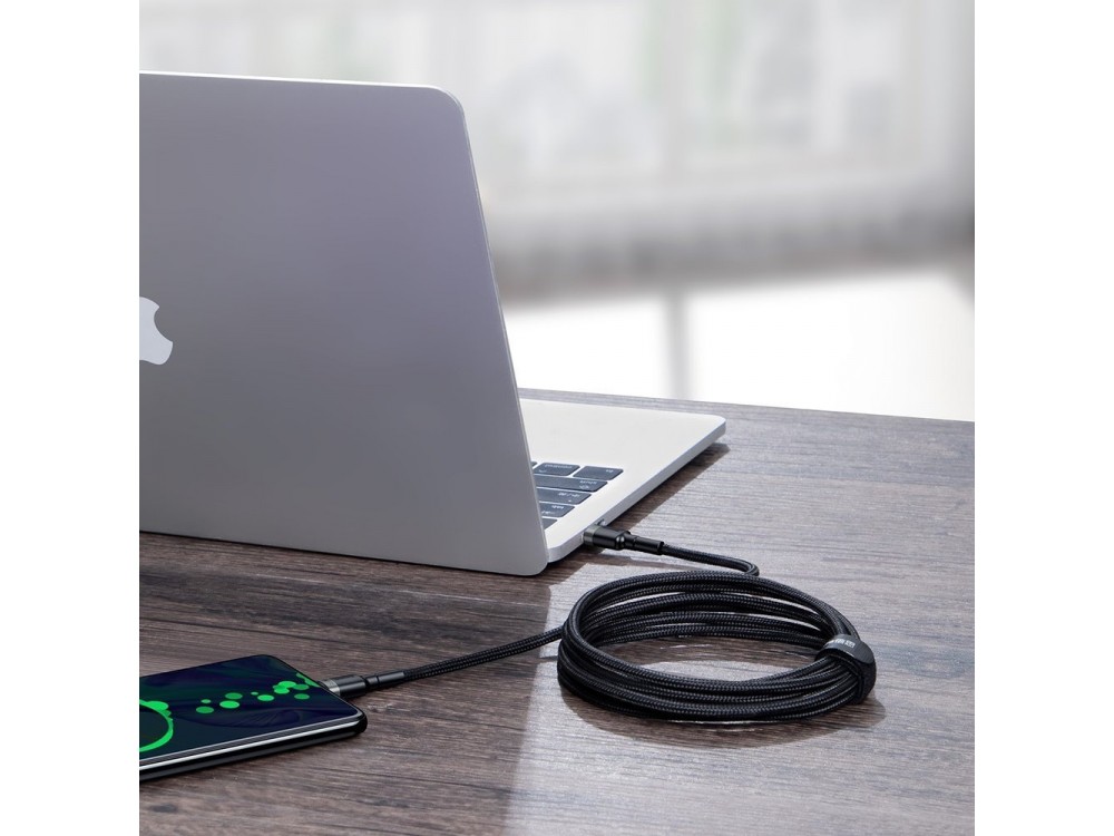 Baseus Cafule USB-C to USB-C Cable 2m. with Nylon Braded and Support PD3.0/QC4.0/FCP & 5A / 100W, Silver / Black