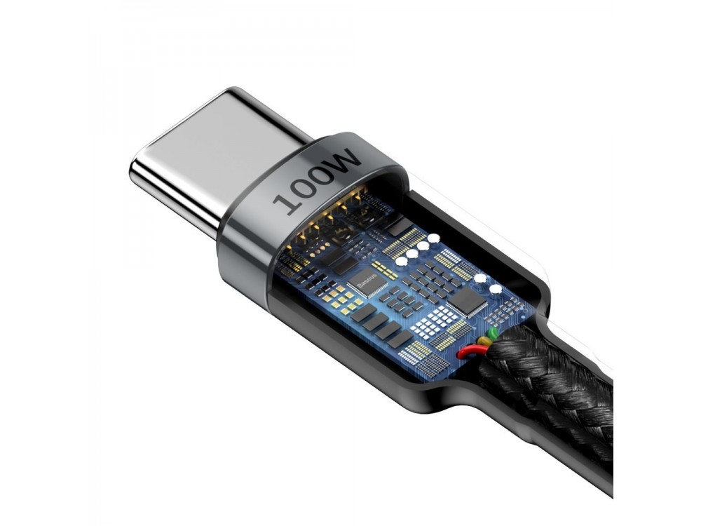 Baseus Cafule USB-C σε USB-C Καλώδιο 2μ. με Νάυλον ύφανση και Υποστήριξη PD3.0/QC4.0/FCP & 5A / 100W, Silver / Black