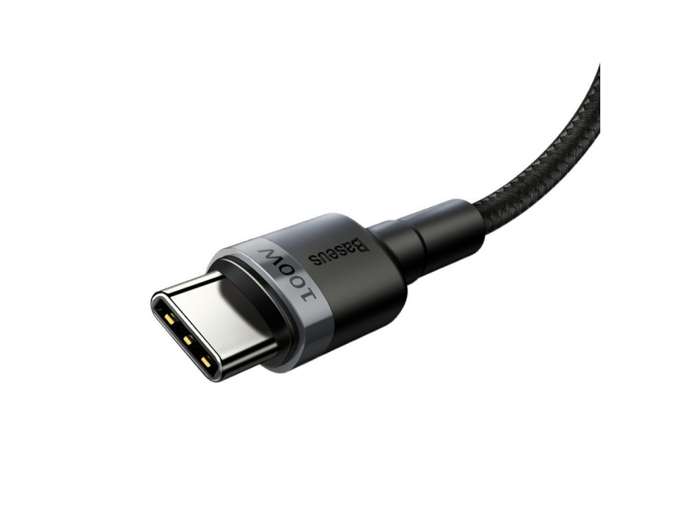 Baseus Cafule USB-C σε USB-C Καλώδιο 2μ. με Νάυλον ύφανση και Υποστήριξη PD3.0/QC4.0/FCP & 5A / 100W, Silver / Black