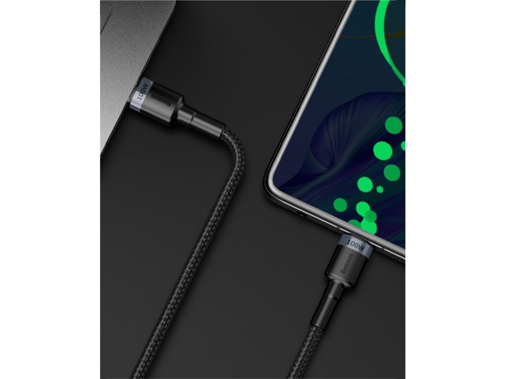 Baseus Cafule USB-C σε USB-C Καλώδιο 2μ. με Νάυλον ύφανση και Υποστήριξη PD3.0/QC4.0/FCP & 5A / 100W, Silver / Black