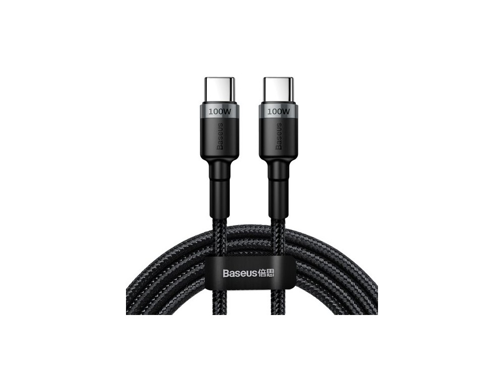 Baseus Cafule USB-C to USB-C Cable 2m. with Nylon Braded and Support PD3.0/QC4.0/FCP & 5A / 100W, Silver / Black