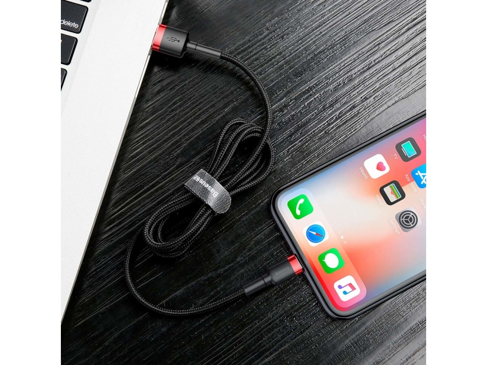 Baseus Cafule Καλώδιο Lightning σε USB 2.0, 1μ με Νάυλον Ύφανση - Μαύρο & Κόκκινο