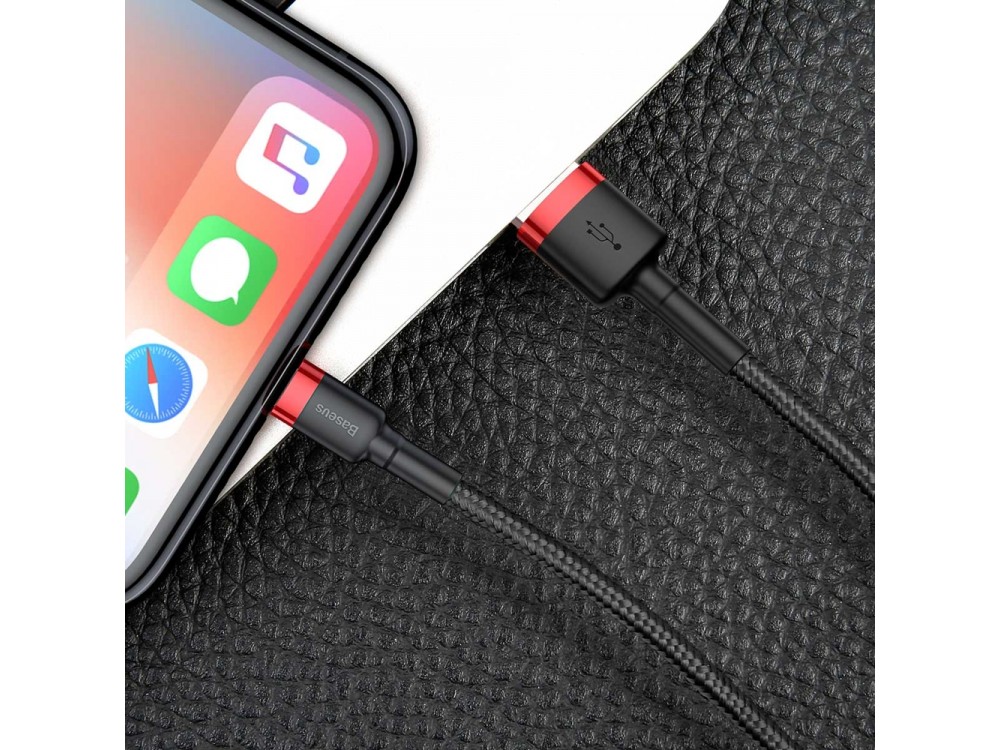 Baseus Cafule Καλώδιο Lightning σε USB 2.0, 1μ με Νάυλον Ύφανση - Μαύρο & Κόκκινο