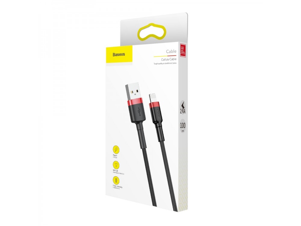 Baseus Cafule Καλώδιο Lightning σε USB 2.0, 1μ με Νάυλον Ύφανση - Μαύρο & Κόκκινο