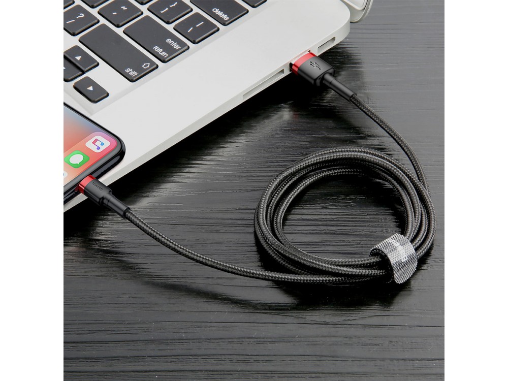 Baseus Cafule Καλώδιο Lightning σε USB 2.0, 1μ με Νάυλον Ύφανση - Μαύρο & Κόκκινο