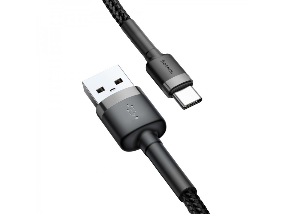 Baseus Cafule Καλώδιο USB-C σε USB 2.0 3Α, 1μ. με Νάυλον Ύφανση, Μαύρο & Γκρί