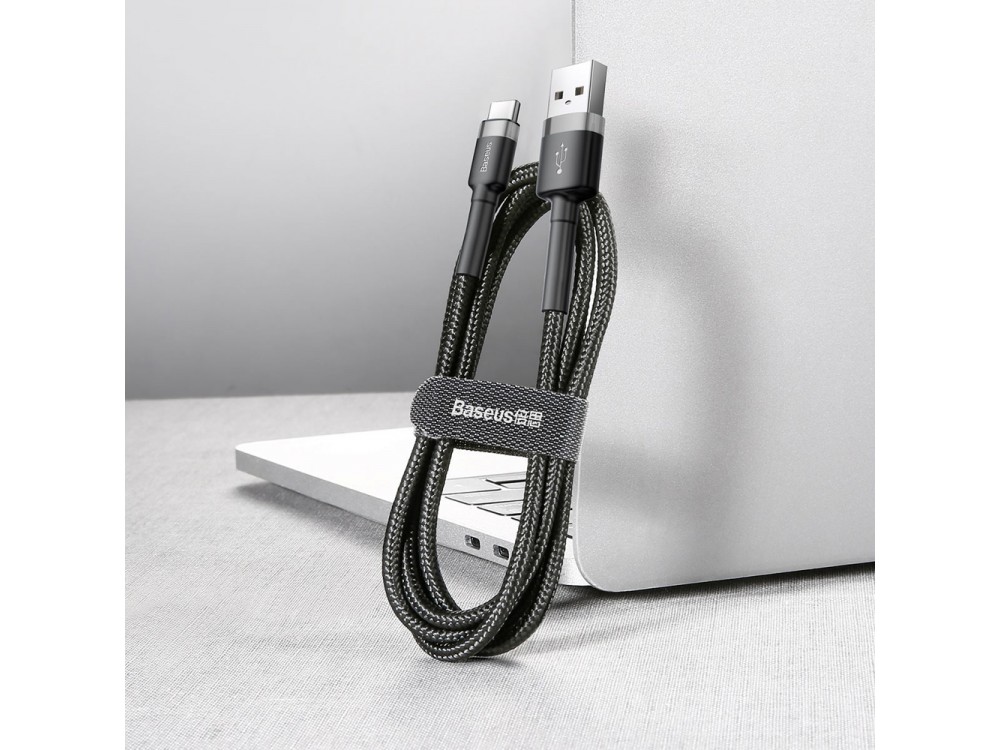 Baseus Cafule Καλώδιο USB-C σε USB 2.0 3Α, 1μ. με Νάυλον Ύφανση, Μαύρο & Γκρί
