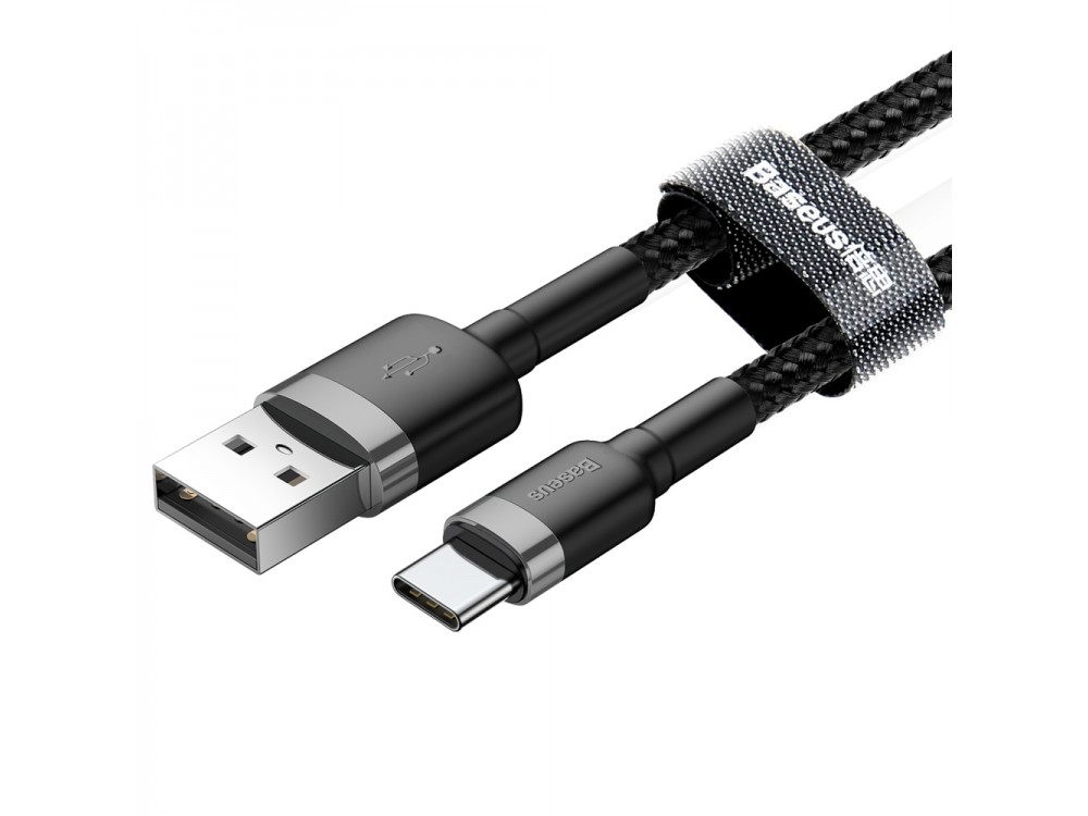 Baseus Cafule Καλώδιο USB-C σε USB 2.0 3Α, 1μ. με Νάυλον Ύφανση, Μαύρο & Γκρί