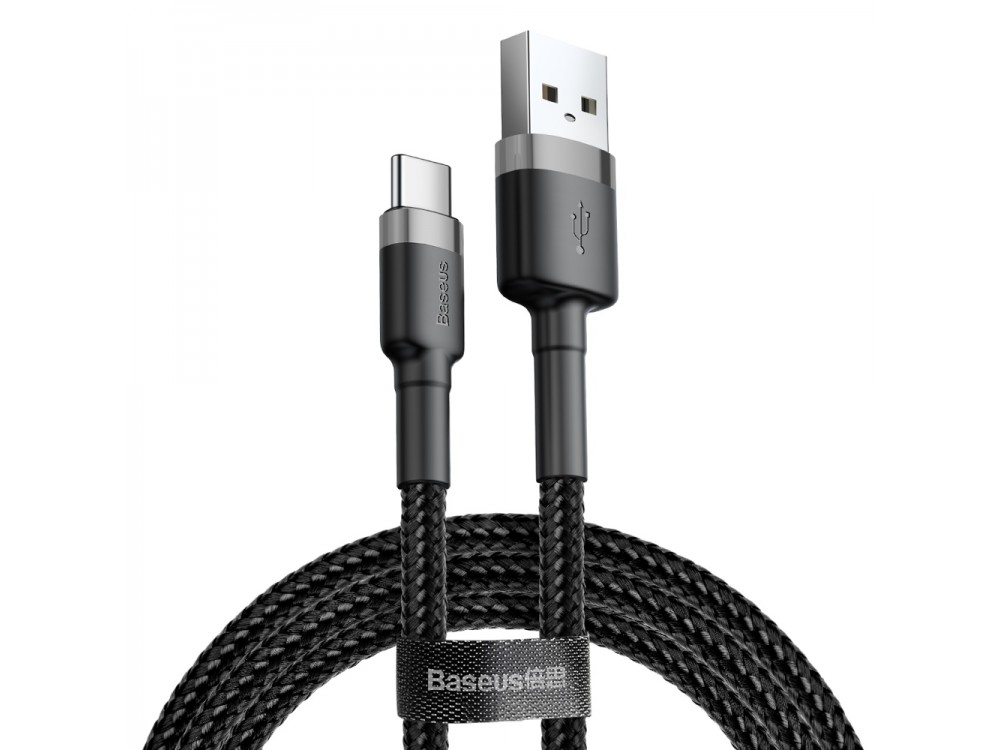 Baseus Cafule Καλώδιο USB-C σε USB 2.0 3Α, 1μ. με Νάυλον Ύφανση, Μαύρο & Γκρί