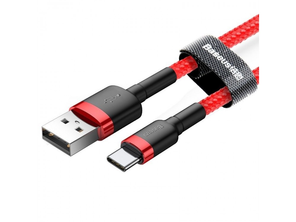 Baseus Cafule Καλώδιο USB-C σε USB 2.0 3Α, 1μ. με Νάυλον Ύφανση, Κόκκινο / Μαύρο