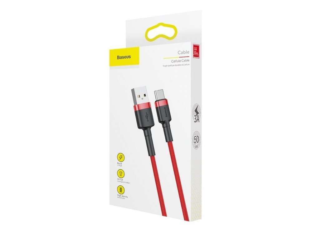 Baseus Cafule Cable USB-C to USB 2.0 3A, 1m. with Nylon Braided, Red / Black