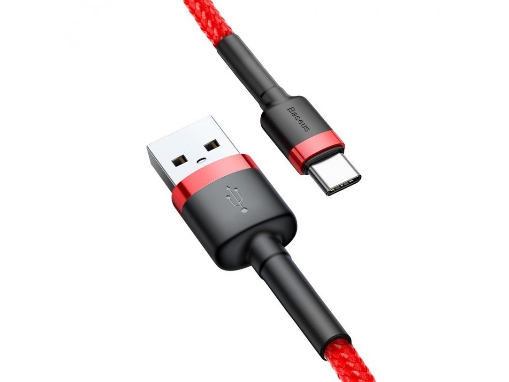 Baseus Cafule Καλώδιο USB-C σε USB 2.0 3Α, 1μ. με Νάυλον Ύφανση, Κόκκινο / Μαύρο
