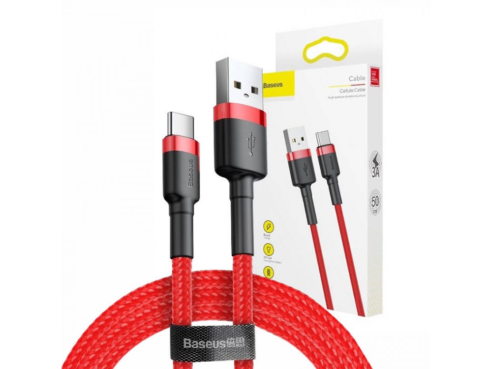 Baseus Cafule Καλώδιο USB-C σε USB 2.0 3Α, 2μ. με Νάυλον Ύφανση, Κόκκινο / Μαύρο