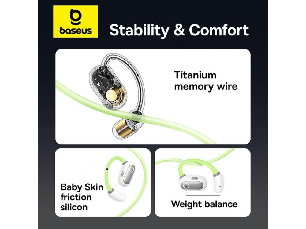 Baseus Eli Sport 1 PM20A Open Ear Bluetooth Handsfree Earphones with Sweatproof and Charging Case, Aurora Green