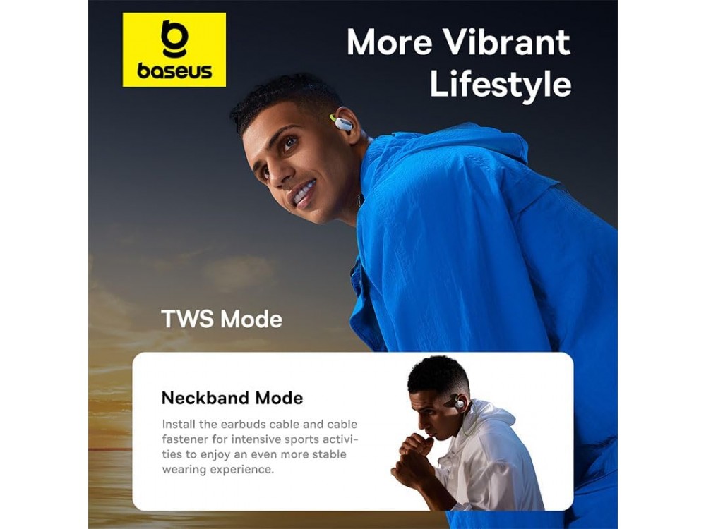 Baseus Eli Sport 1 PM20A Open Ear Bluetooth Handsfree Earphones with Sweatproof and Charging Case, Aurora Green