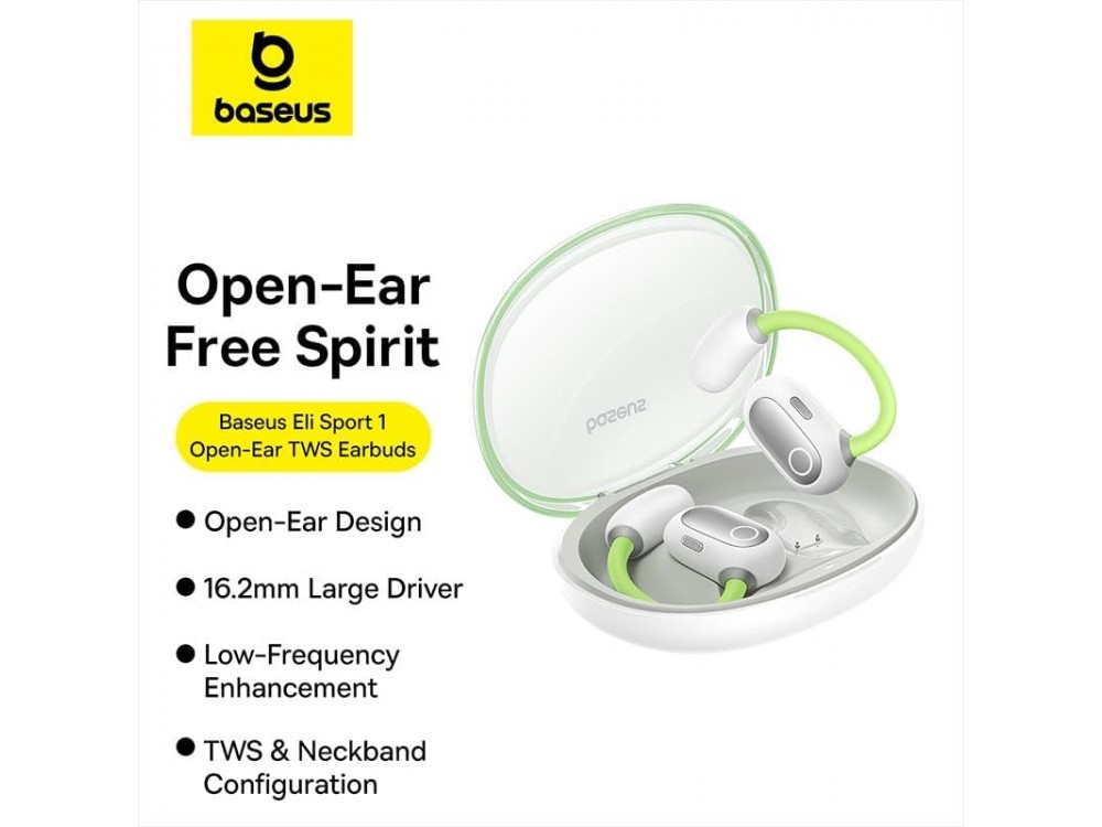 Baseus Eli Sport 1 PM20A Open Ear Bluetooth Handsfree Earphones with Sweatproof and Charging Case, Aurora Green